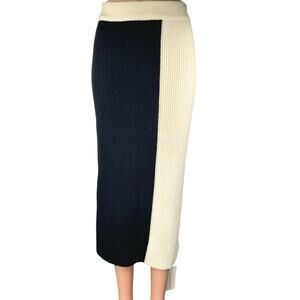 NEW Commense Cream Black Colorblock Ribbed Knit Stretch Pencil Midi Skirt Size S